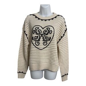 Cream Sweater with Black Heart Design